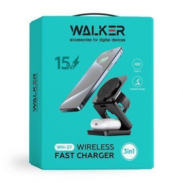 Бездротовий зарядний пристрій 3в1 WALKER WH-57 15W black  WALKER WH-57 фото